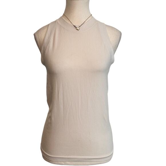 Athleta Size Medium White Ribbed Full Length Fitted Workout Activewear Tank - Picture 1 of 4